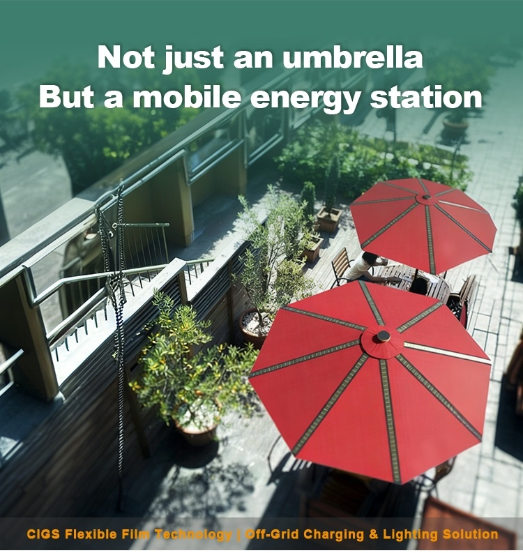 Outdoor shade umbrella with built-in solar lights for beach and events
