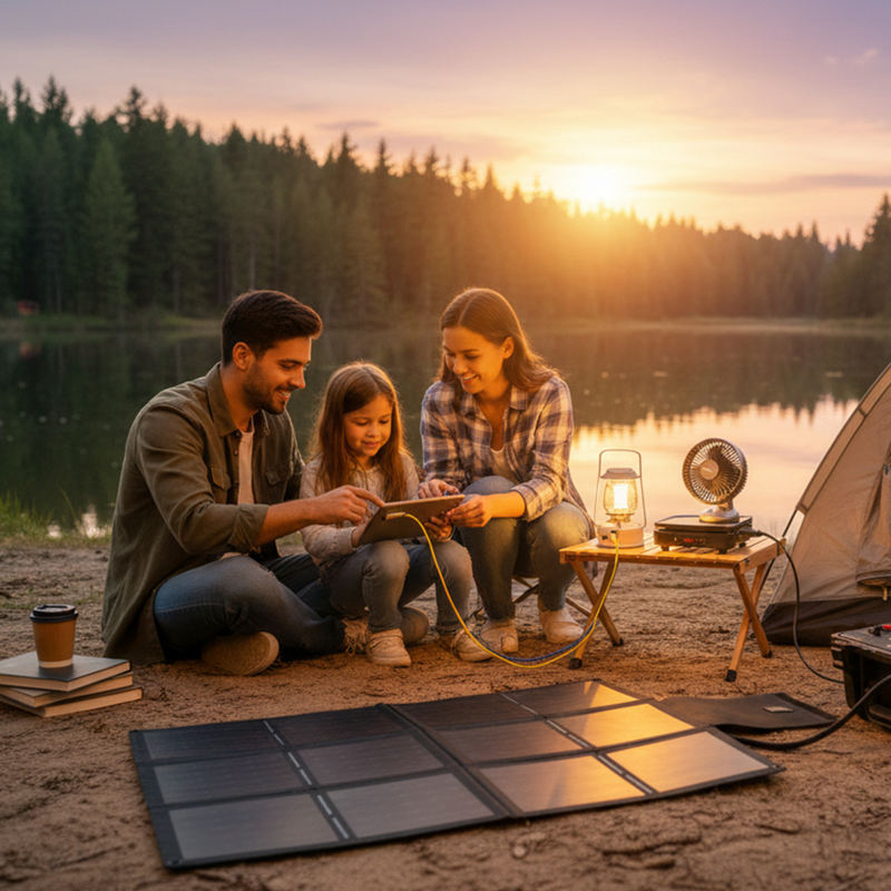 Foldable CIGS solar charger 60W for camping and outdoor backup