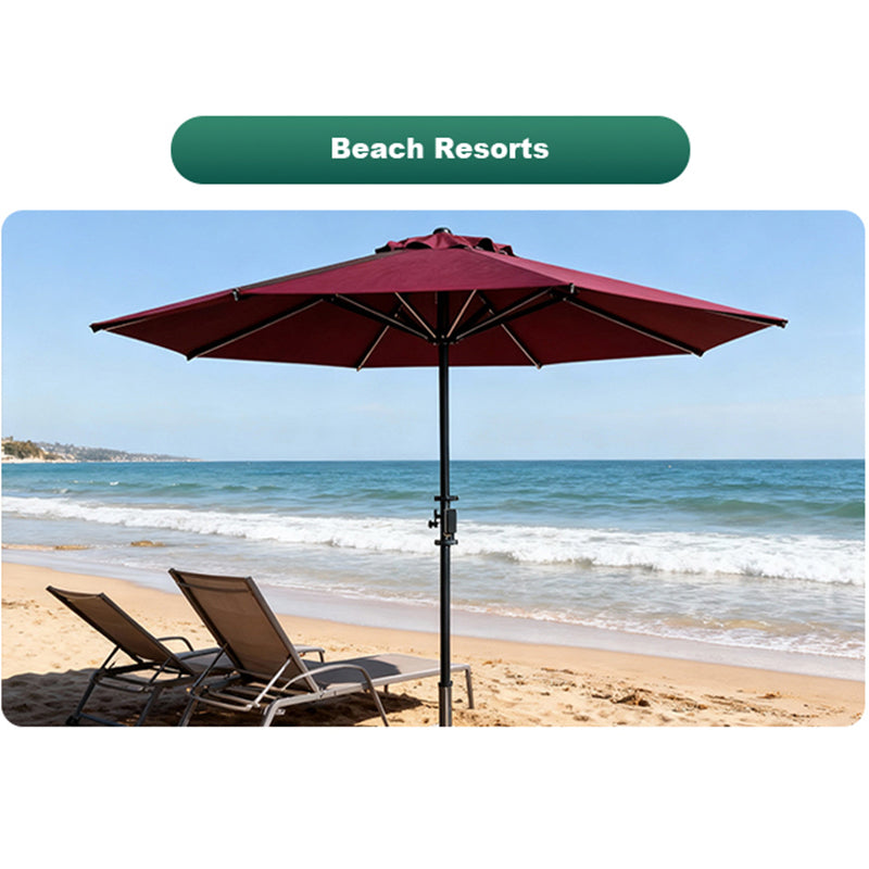 Off-grid solar charging umbrella with built-in lights for beach use
